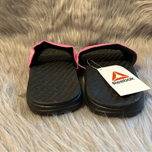 Reebok Slides Girls Size 4 Pink Black Sparkly Glitter Slip On Sandals Shoes - Picture 4 of 6